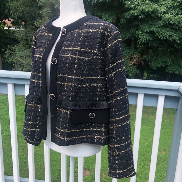 BIANCO NERO Black Gold Tweed Jacket NEW without Tag Size L - Picture 4 of 8